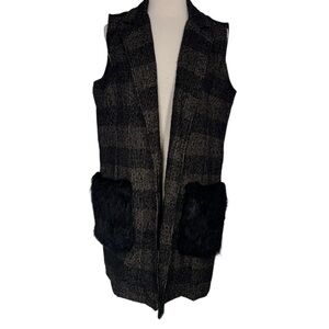 Zara Vest Women's Size Medium Brown Black Sleeveless Open Wool Blend